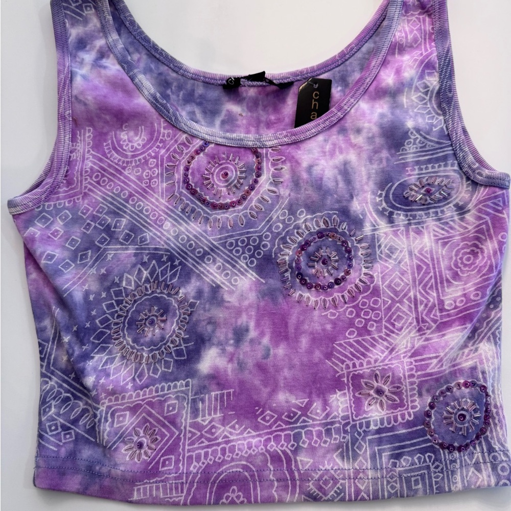 Chaudry KC Purple Tie Die Tank‎ Top Women's Small NWT